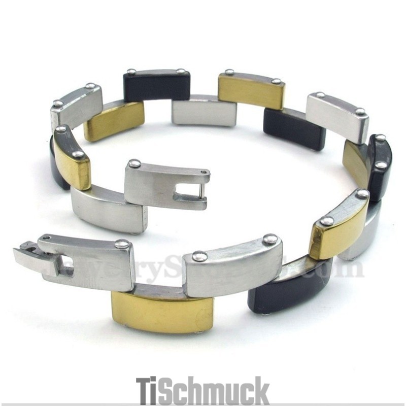 Herrenarmband Aus Titan Und Gold In Schwarz Herrenarmband Aus Titan Und Gold In Schwarz