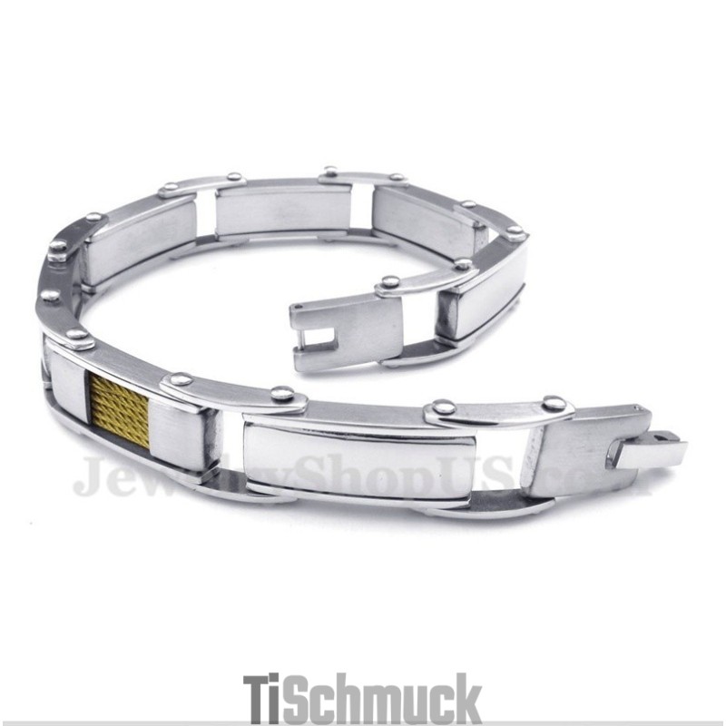 Herren-Kabelarmband Aus Titan Und Gold Herren-Kabelarmband Aus Titan Und Gold