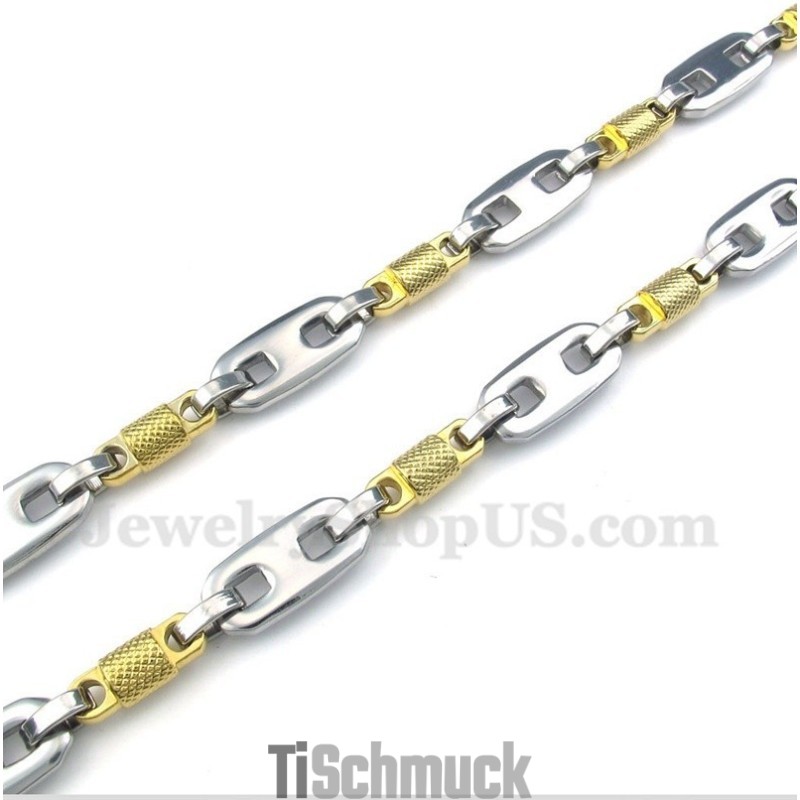 Herren-Zylinderhalskette Aus Titan Und Gold Herren-Zylinderhalskette Aus Titan Und Gold