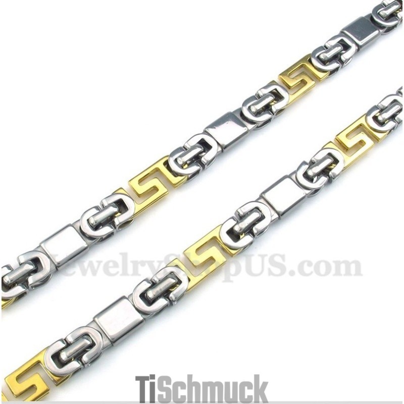 Herren-Halskette Mit Griechischem Mäandermuster Aus Titan Und Gold