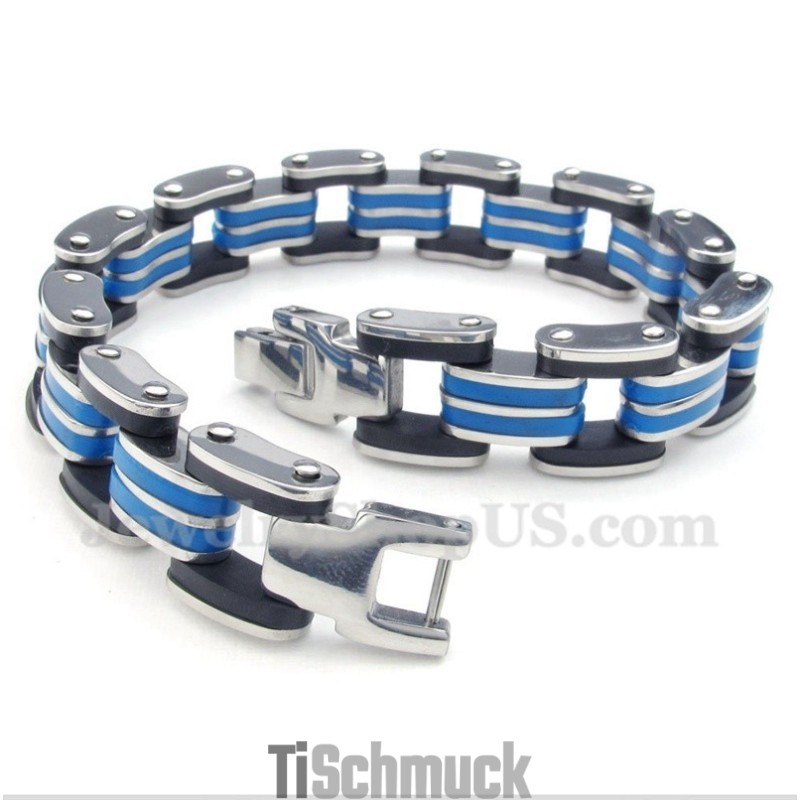 Herrenarmband Aus Titan Und Blau-Schwarzem Kautschuk Herrenarmband Aus Titan Und Blau-Schwarzem Kautschuk