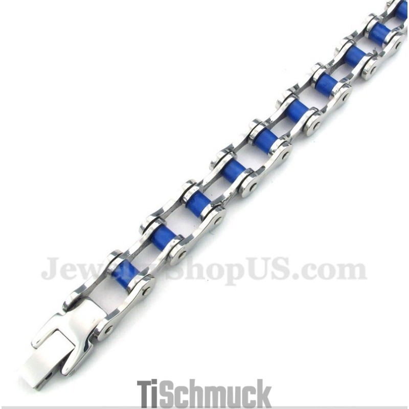 Herren-Fahrradkettenarmband Aus Titan Und Blauem Gummi
