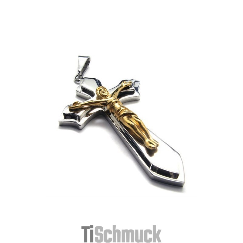 Zweilagiger Kreuzanhänger Aus Titan (Golden)