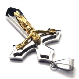 Zweilagiger Kreuzanhänger Aus Titan (Golden)