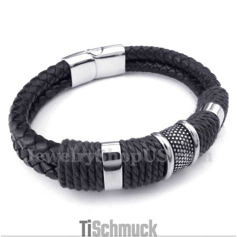 Herrenarmband Aus Titan Und Schwarzem Leder