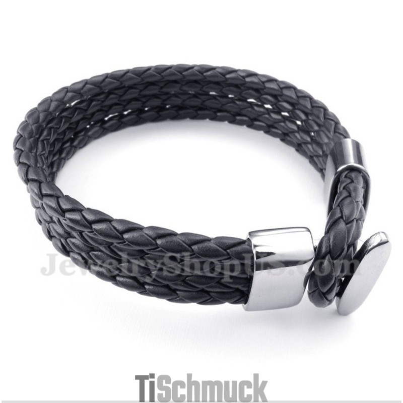 Herrenarmband Aus Titan Und Schwarzem Leder