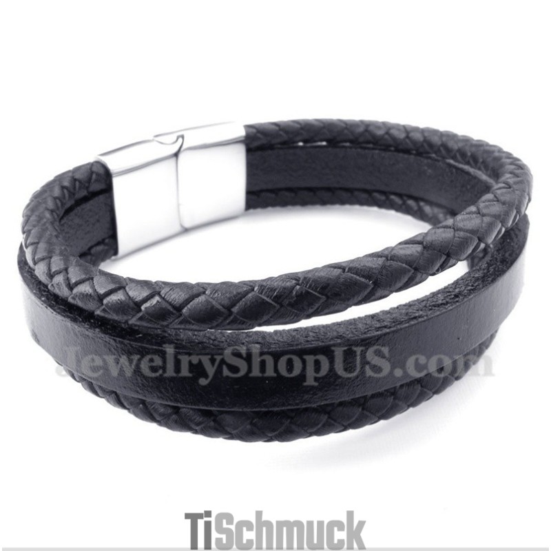 Herrenarmband Aus Titan Und Schwarzem Leder