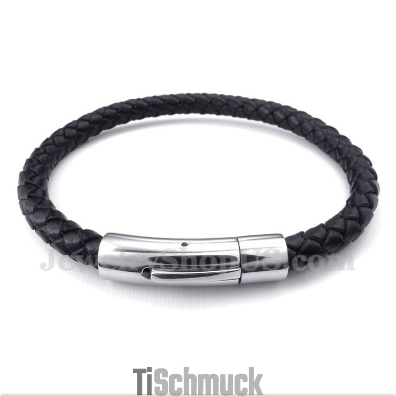 Herrenarmband Aus Titan Und Schwarzem Leder