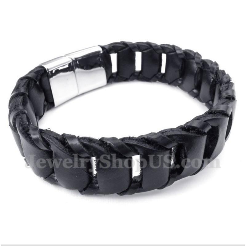 Herrenarmband Aus Titan Und Schwarzem Leder