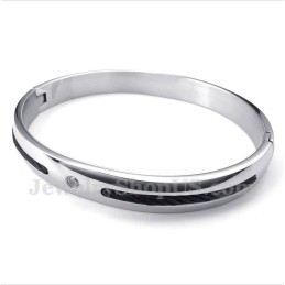 Herrenarmband Aus Titan Mit Schwarzem Kabel Und Diamanten