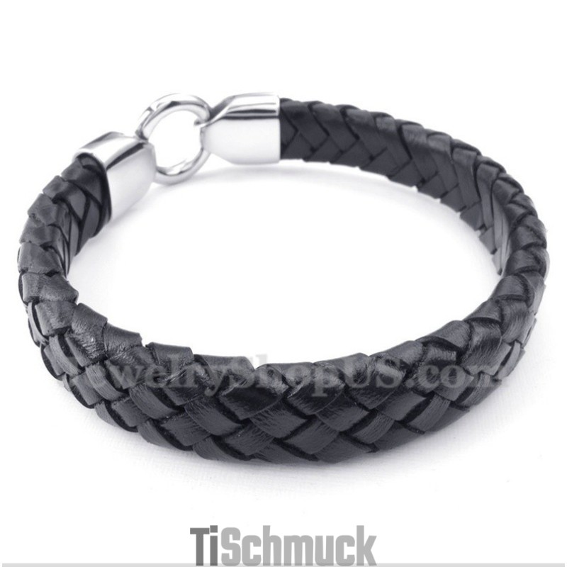 Herrenarmband Aus Titan Und Schwarzem Leder