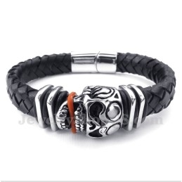 Herren Lederarmband Mit Totenkopf-Motiv Aus Titan