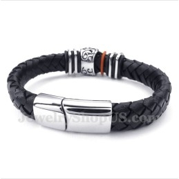 Herren Lederarmband Mit Totenkopf-Motiv Aus Titan