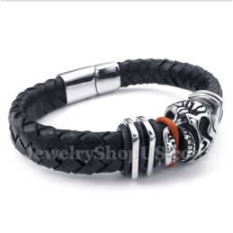 Herren Lederarmband Mit Totenkopf-Motiv Aus Titan