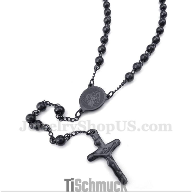 Herren Titan Schwarz Jesus Halskette Herren Titan Schwarz Jesus Halskette