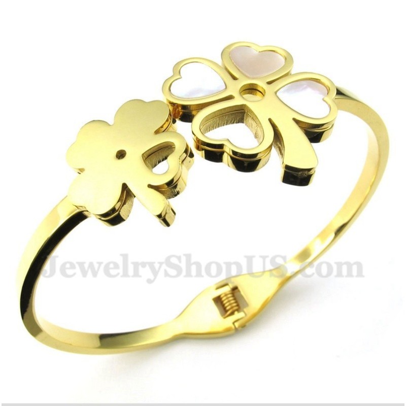 Herrenarmband Aus Titan Und Gold Mit Kleeblatt-Motiv Herrenarmband Aus Titan Und Gold Mit Kleeblatt-Motiv