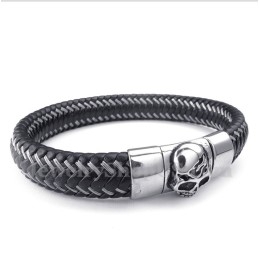 Herren-Kabelarmband Aus Titan Und Schwarzem Leder