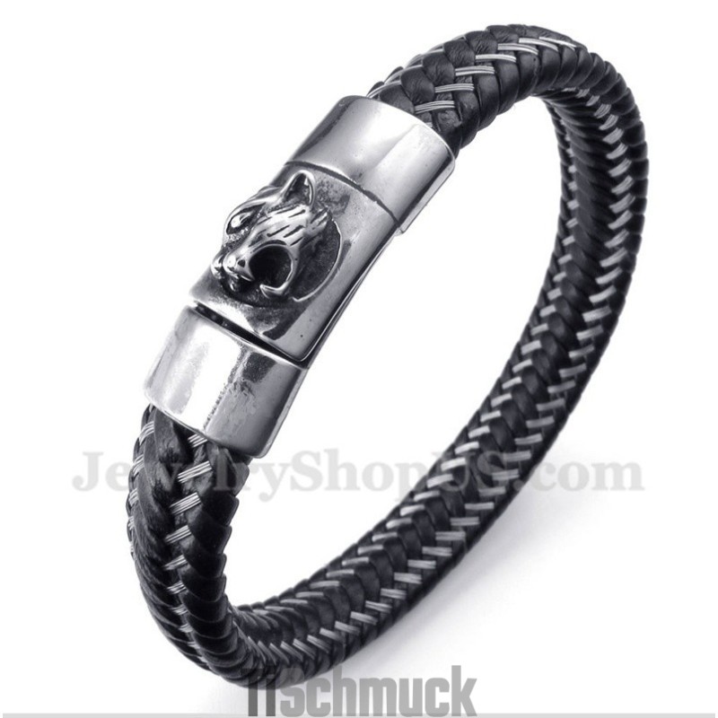 Herren-Kabelarmband Aus Titan Und Schwarzem Leder
