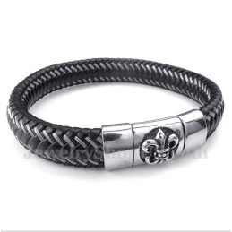 Herrenarmband Aus Titan Und Schwarzem Leder Mit Magnetkabel