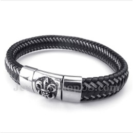 Herrenarmband Aus Titan Und Schwarzem Leder Mit Magnetkabel