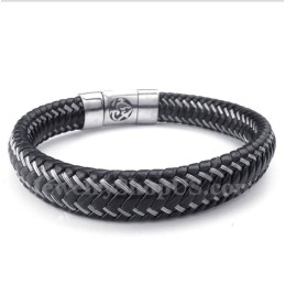 Herrenarmband Aus Titan Und Schwarzem Leder Mit Magnetkabel