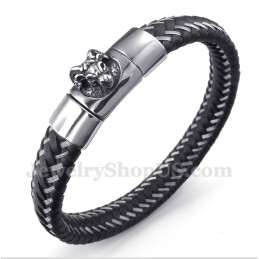 Herrenarmband Aus Titan Und Schwarzem Leder Mit Magnetkabel