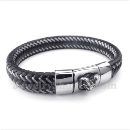 Herrenarmband Aus Titan Und Schwarzem Leder Mit Magnetkabel