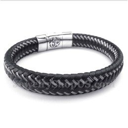 Herrenarmband Aus Titan Und Schwarzem Leder Mit Magnetkabel