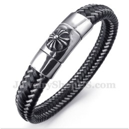 Herren-Kabelarmband Aus Titan Und Schwarzem Leder