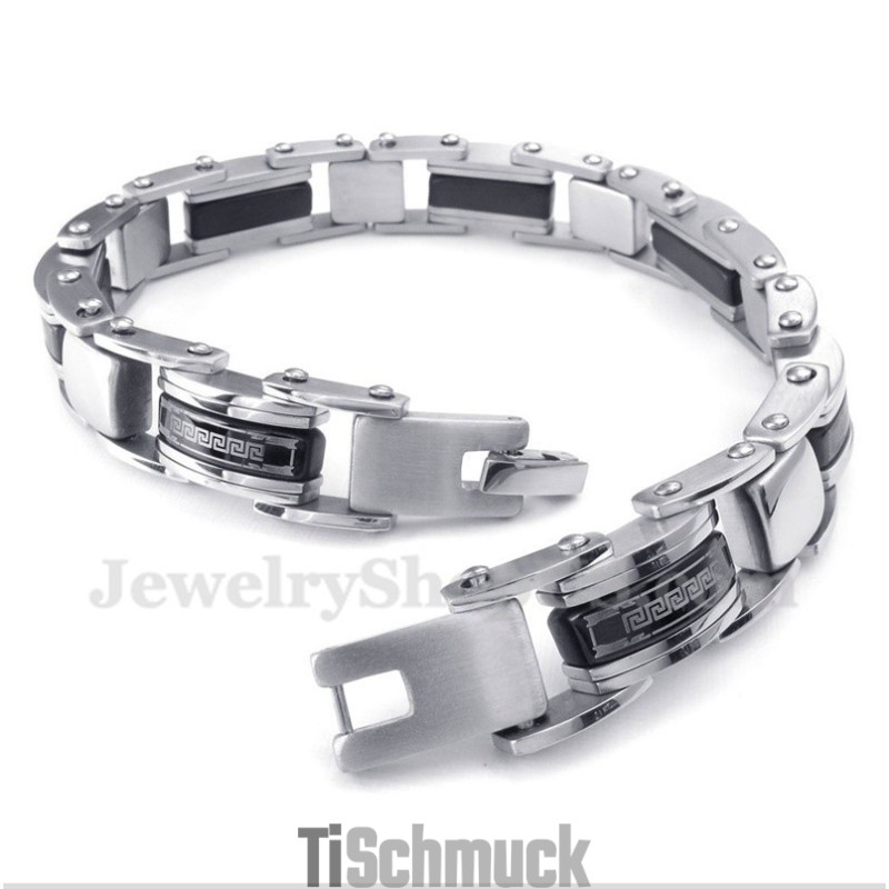 Herrenarmband Aus Titan Mit Griechischem Mäandermuster In Schwarz Herrenarmband Aus Titan Mit Griechischem Mäandermuster In Schwarz