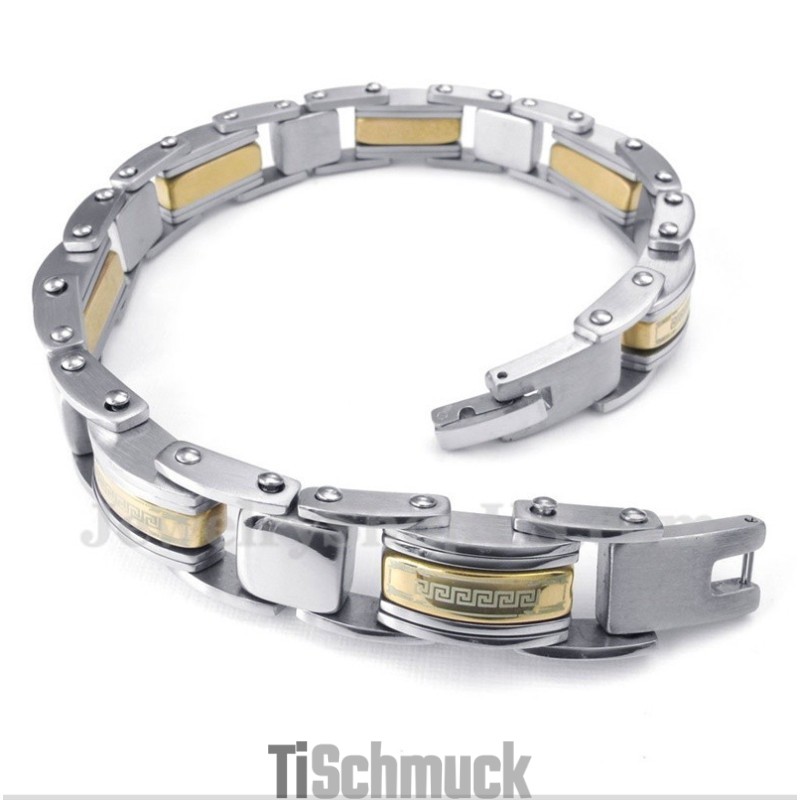 Herrenarmband Aus Titan Und Gold Mit Griechischem Mäandermuster Herrenarmband Aus Titan Und Gold Mit Griechischem Mäandermuster