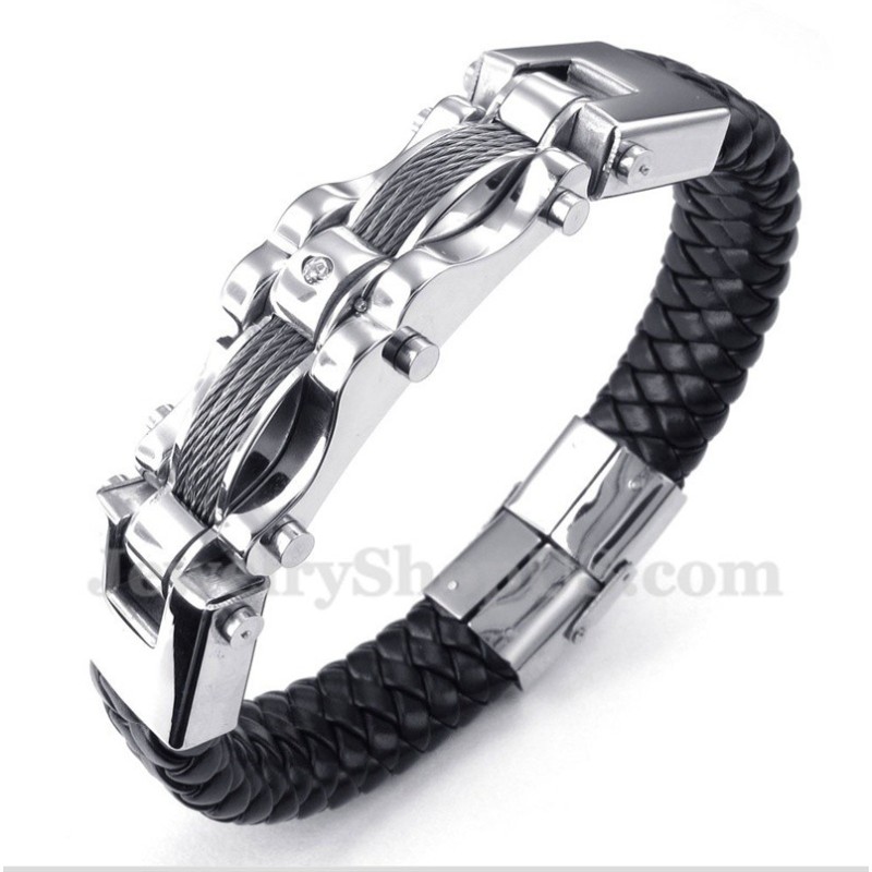 Herren-Lederarmband Aus Titan Mit Diamanten