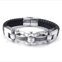 Herren-Lederarmband Aus Titan Mit Diamanten