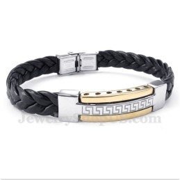 Herren Titan Griechisches Mäandermuster Gold Lederarmband