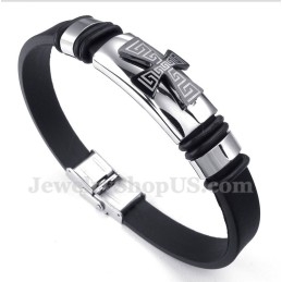 Herren-Armband Aus Titan Mit Griechischem Mäandermuster Und Kreuz Aus Gummi