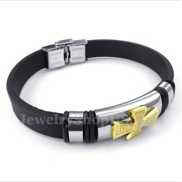 Herren-Armband Aus Titan Mit Griechischem Mäandermuster Und Goldenem Kreuz Aus Gummi