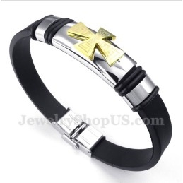 Herren-Armband Aus Titan Mit Griechischem Mäandermuster Und Goldenem Kreuz Aus Gummi
