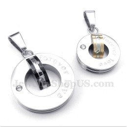 Runder Pärchenanhänger „Forever Love“ Aus Titan Mit Diamanten Und Kostenloser Kette (Ein Paar)
