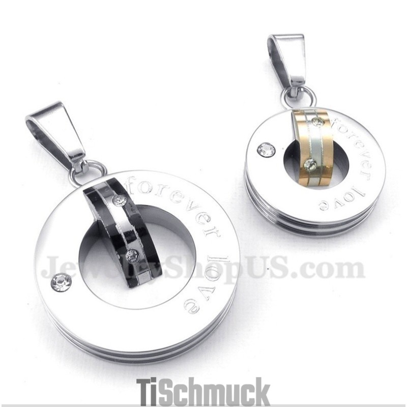 Runder Pärchenanhänger „Forever Love“ Aus Titan Mit Diamanten Und Kostenloser Kette (Ein Paar) Runder Pärchenanhänger „Forever Love“ Aus Titan Mit Diamanten Und Kostenloser Kette (Ein Paar)