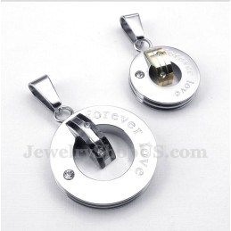 Runder Pärchenanhänger „Forever Love“ Aus Titan Mit Diamanten Und Kostenloser Kette (Ein Paar)