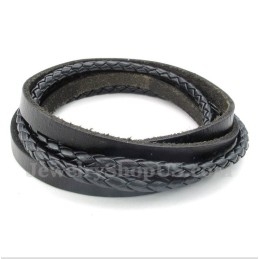 Schwarzes Titan-Lederarmband Für Herren