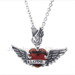 Titan-Anhänger Love Mit Roten Diamanten Und Flügeln Für Herren Mit Kostenloser Kette