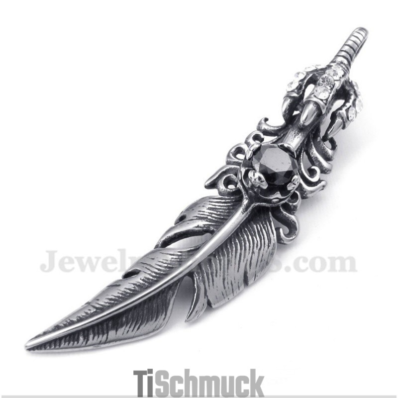 Herren Titan Schwarzer Federanhänger Mit Kostenloser Kette Herren Titan Schwarzer Federanhänger Mit Kostenloser Kette