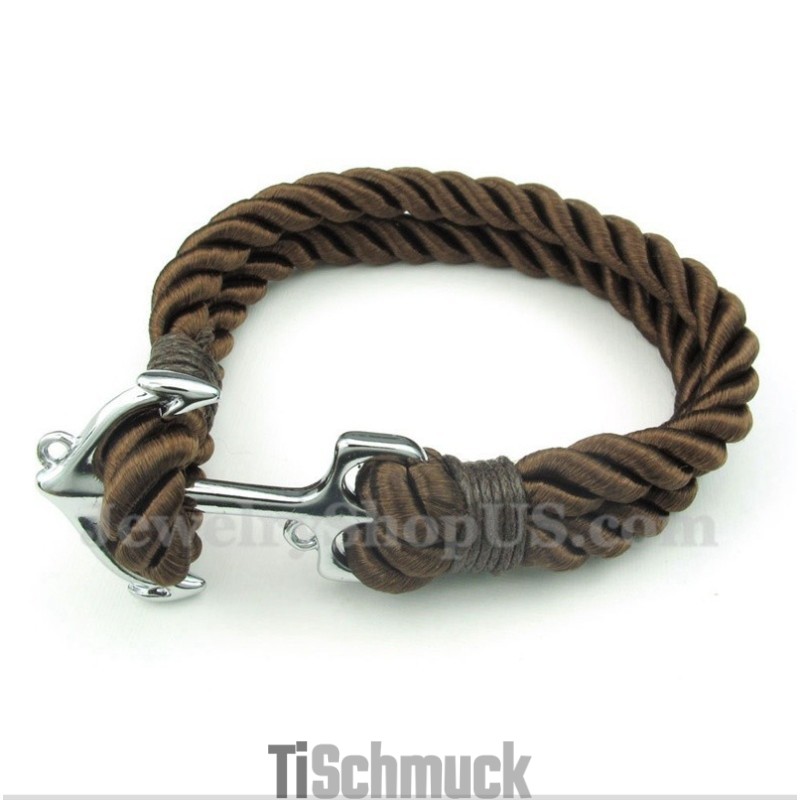 Herren-Armband Aus Titan Mit Anker-Baumwollseil Herren-Armband Aus Titan Mit Anker-Baumwollseil