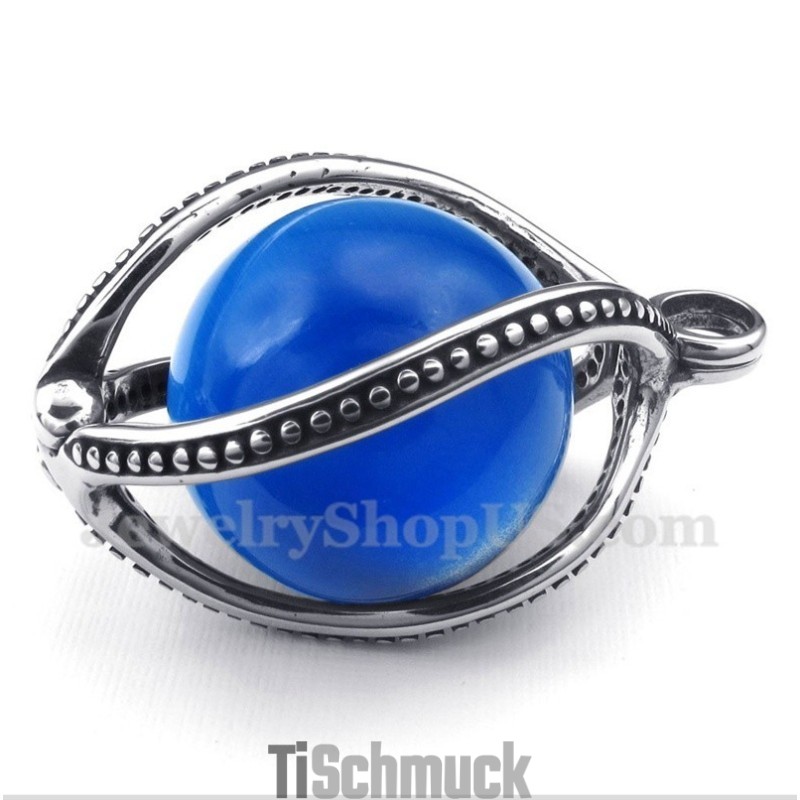 Herren-Anhänger Aus Titan Mit Blauem Opal Und Kostenloser Kette Herren-Anhänger Aus Titan Mit Blauem Opal Und Kostenloser Kette