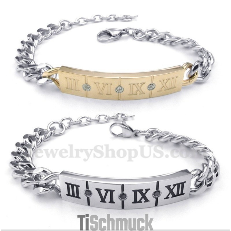 Titan-Paararmband Mit Römischen Ziffern Und Diamanten (Ein Paar)
