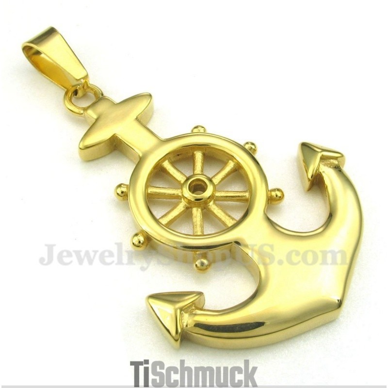 Herren Titan Gold Ruder Anhänger Mit Kostenloser Kette