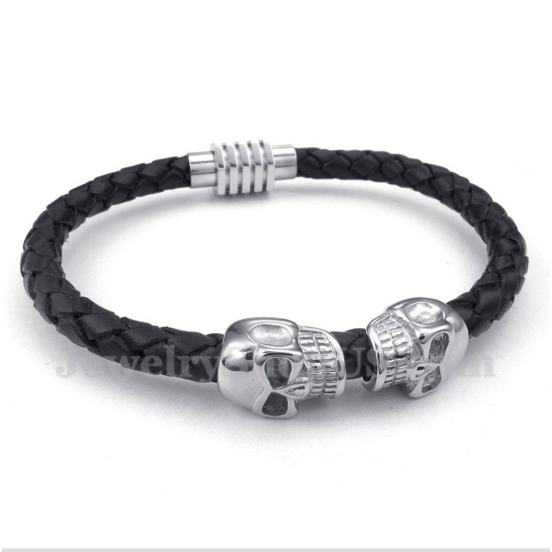 Herren-Lederarmband Aus Titan Mit Totenkopf