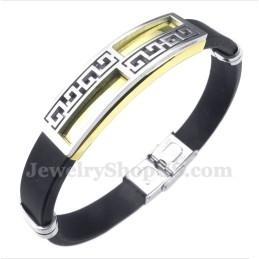 Herrenarmband Aus Titan Und Gummi Mit Griechischem Mäandermuster In Gold