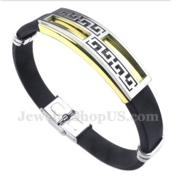 Herrenarmband Aus Titan Und Gummi Mit Griechischem Mäandermuster In Gold